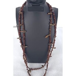 Vintage‎ Beaded Necklace Stone Brown Earthy Boho 60"